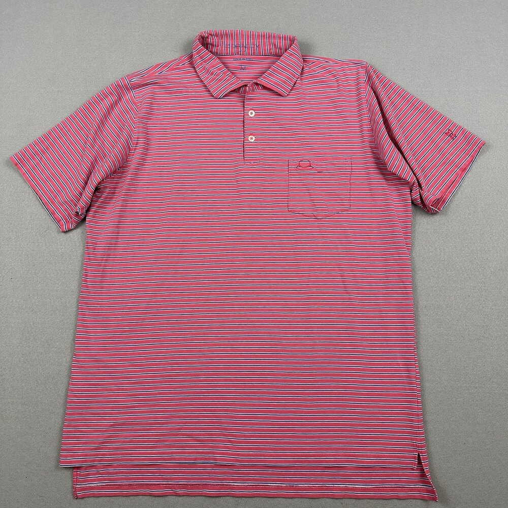 B. Draddy Sport Polo Shirt Men Medium Pink Stripe Logo Golf Stretch Golfer M